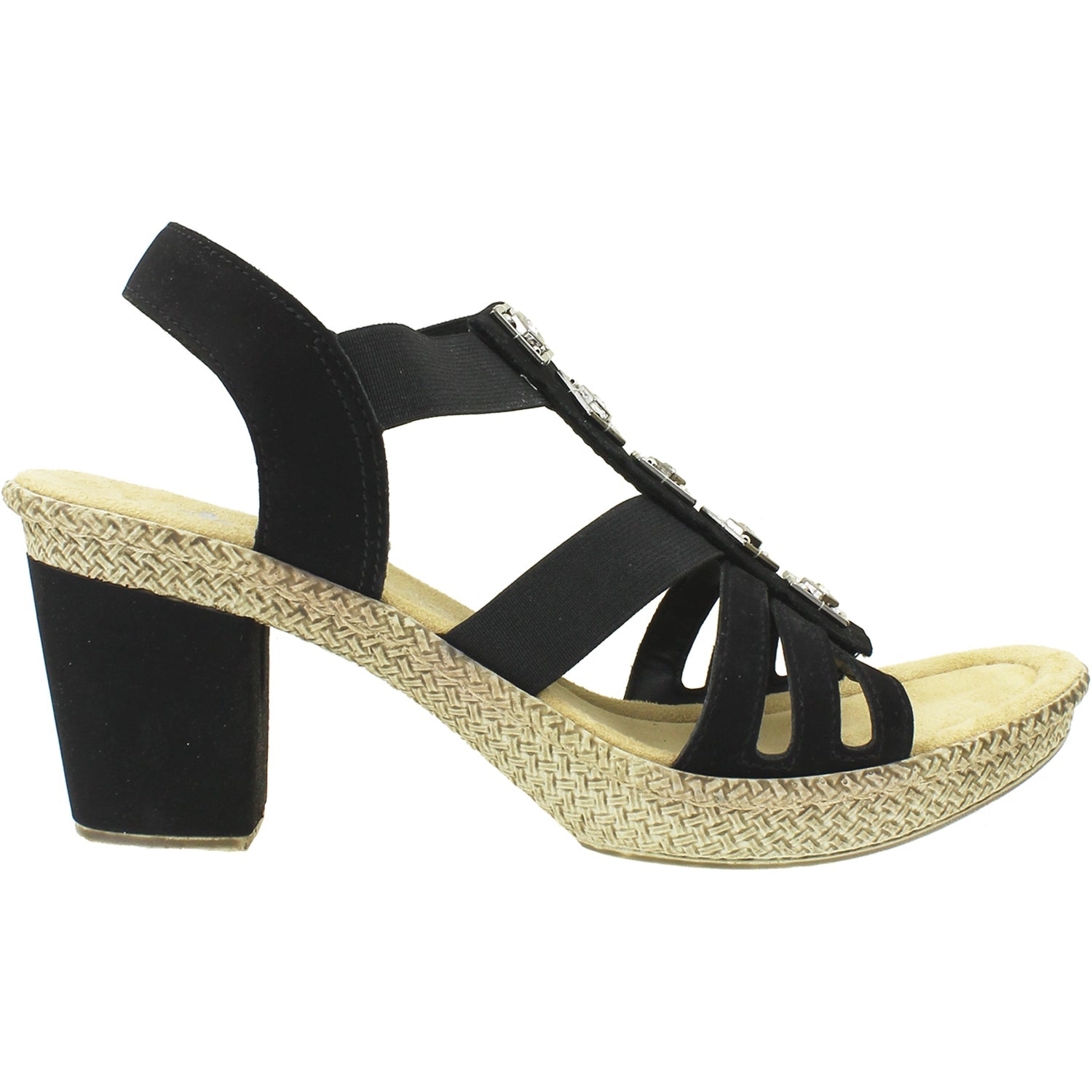 Rieker 66560-00 Rabea 60 Women's High Heel Sandals Black Synthetic