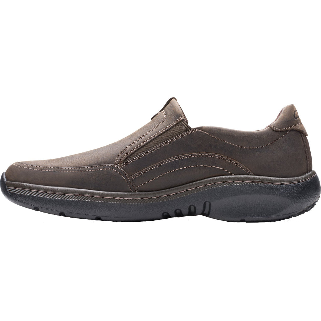 Clarks Pro Step Men's Slip On Shoes Dark Brown Tumbled Leather
