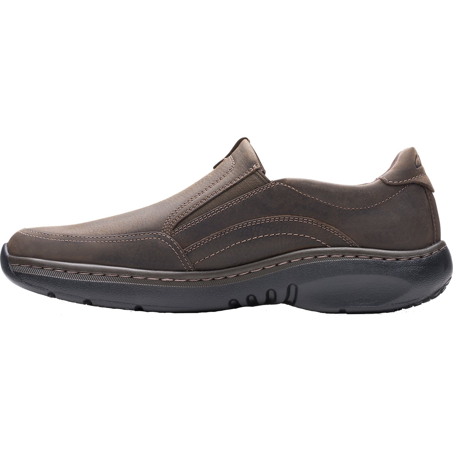 Clarks Pro Step Men's Slip On Shoes Dark Brown Tumbled Leather