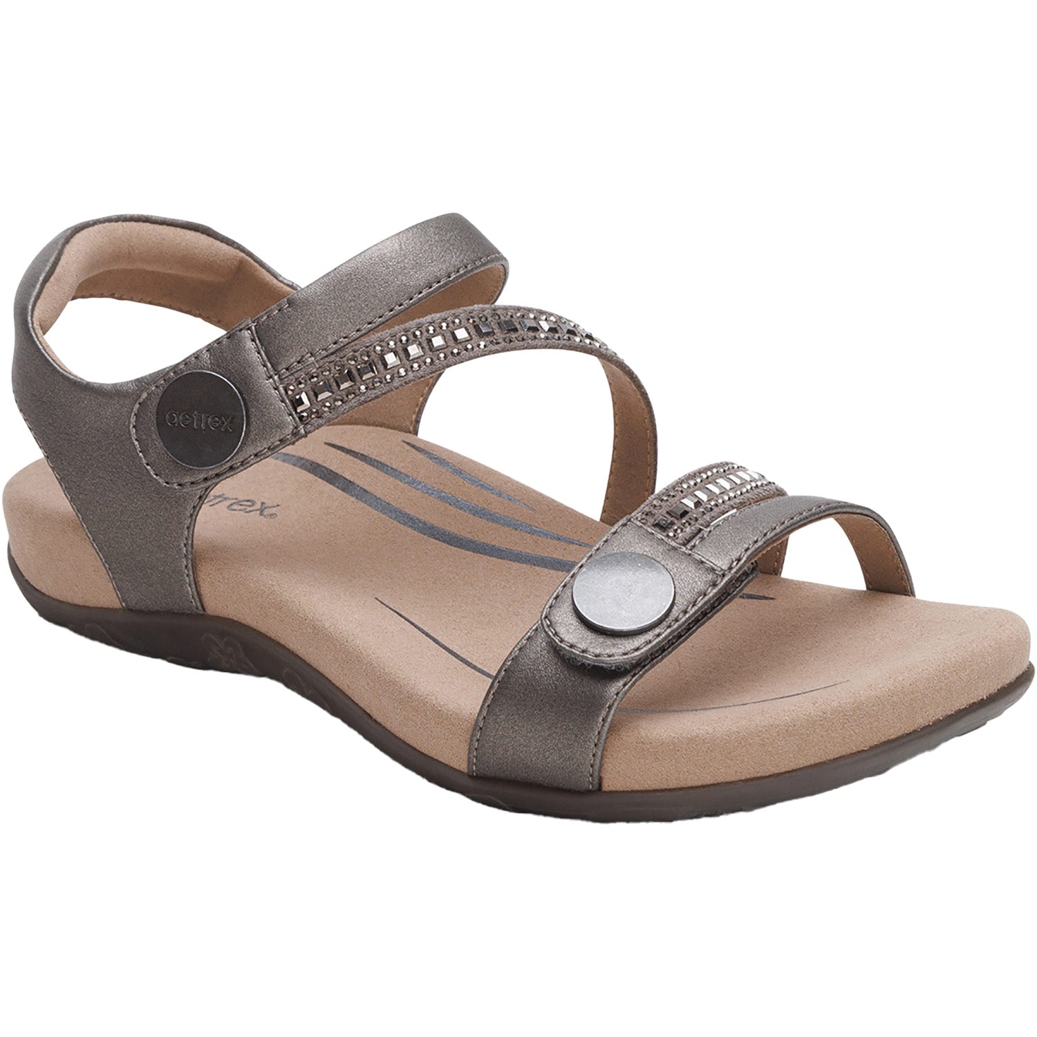 Aetrex Jess Women's Sandals Jeweled Pewter Sparkle