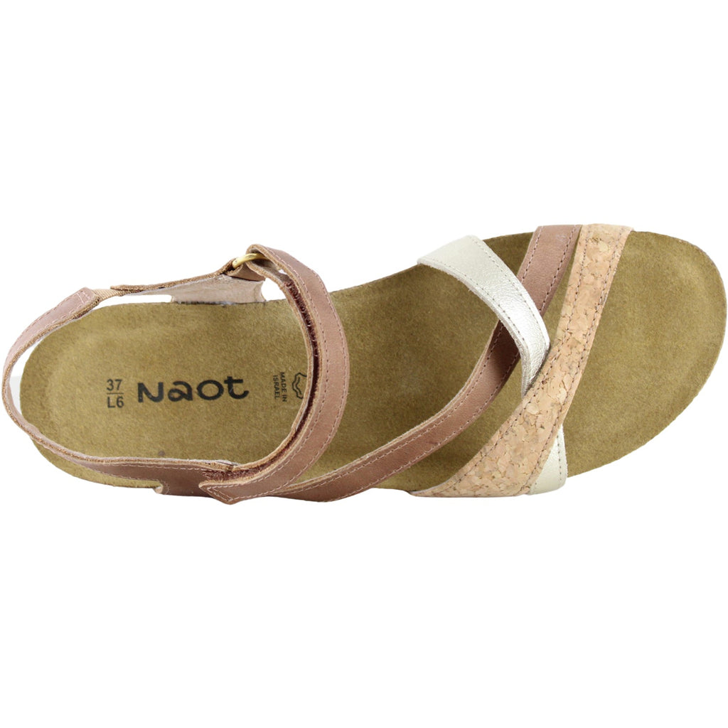 Naot Sophia Women's Sandals Latte Brown/Cork Lthr/Radiant Gold Leather