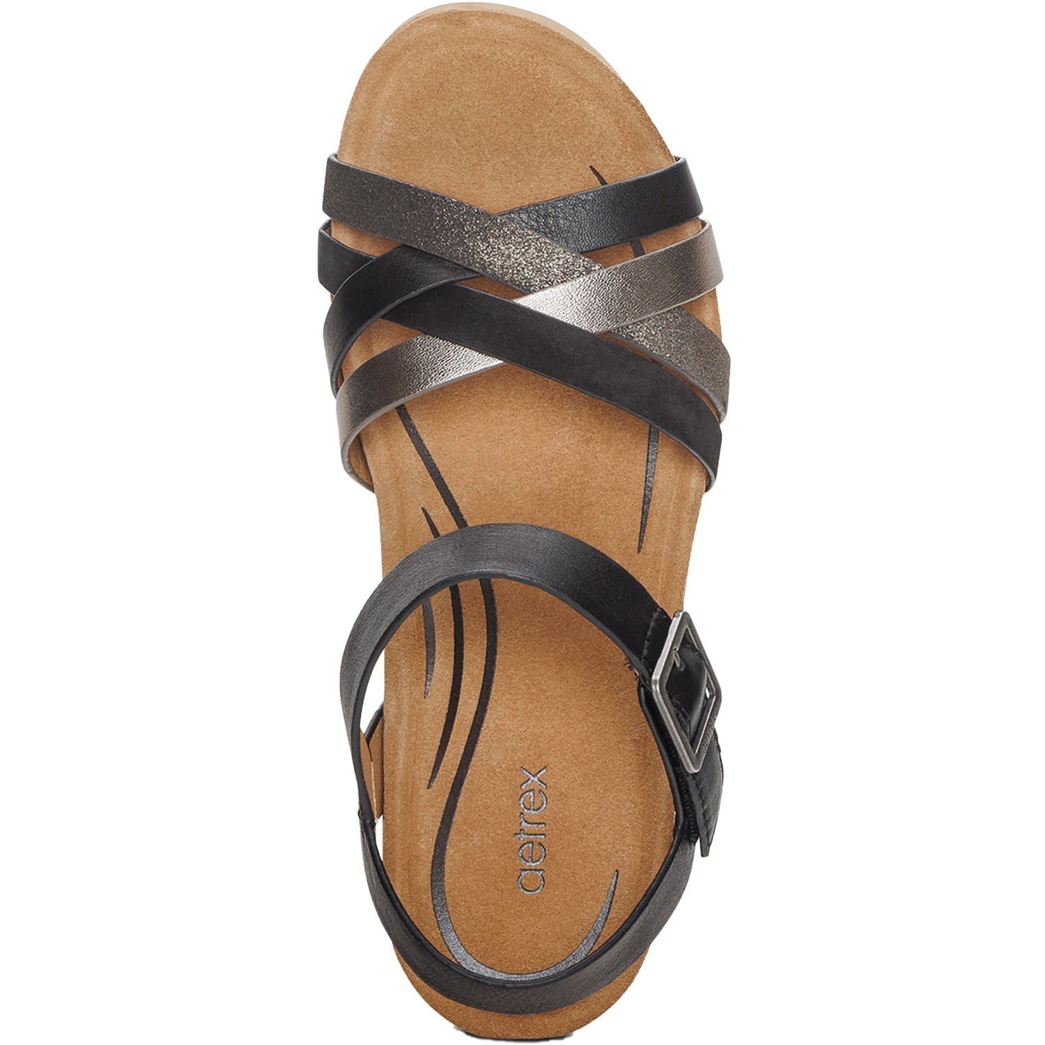 Aetrex Noelle Women's Wedge Sandals Black Multi Leather