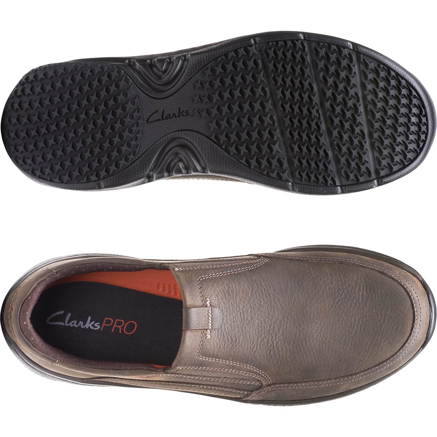 Clarks Pro Step Men's Slip On Shoes Dark Brown Tumbled Leather