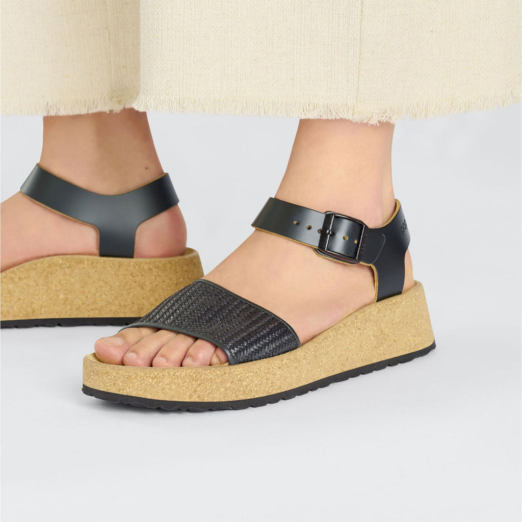 Birkenstock Papillio Glenda Women's Wedge Heel Sandals Black/Raffia Leather