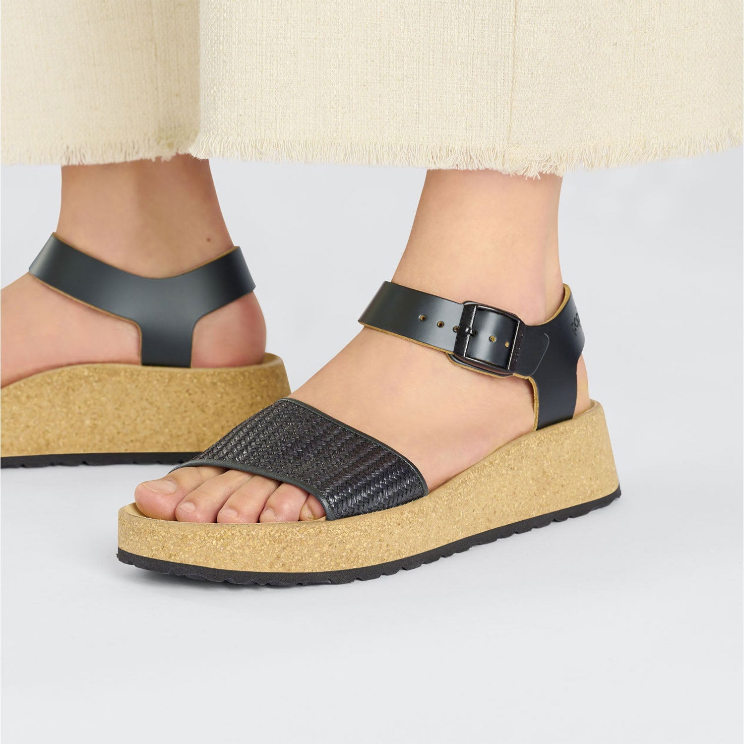 Birkenstock Papillio Glenda Women's Wedge Heel Sandals Black/Raffia Leather