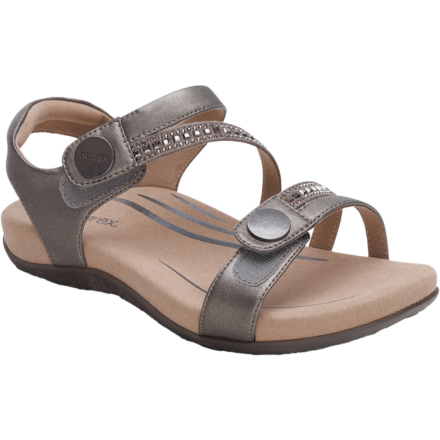Aetrex Jess Women's Sandals Jeweled Pewter Sparkle