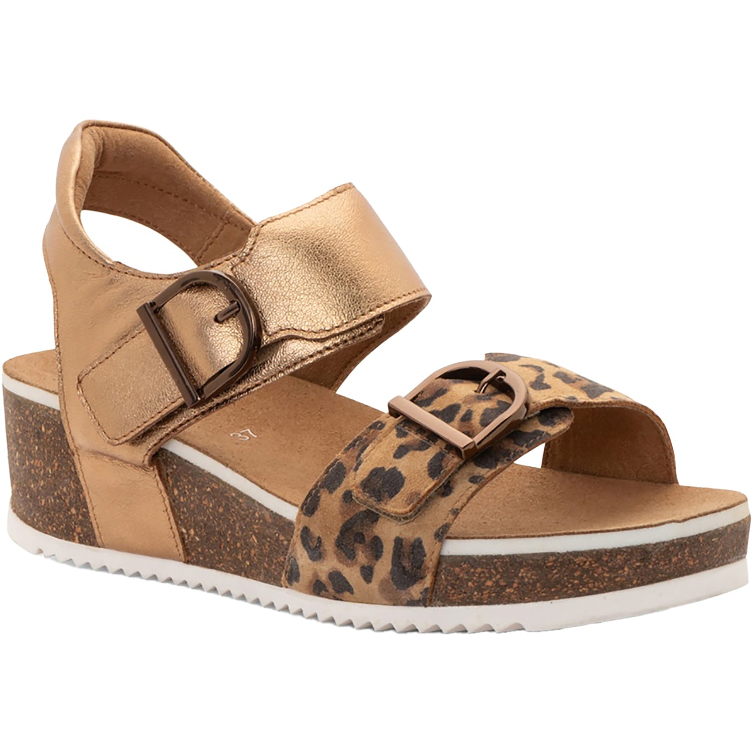 Ara Nova Women's Wedge Sandals Leopard/Whiskey Metallic