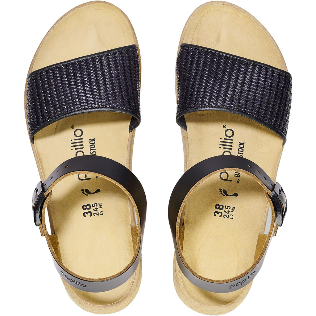 Birkenstock Papillio Glenda Women's Wedge Heel Sandals Black/Raffia Leather