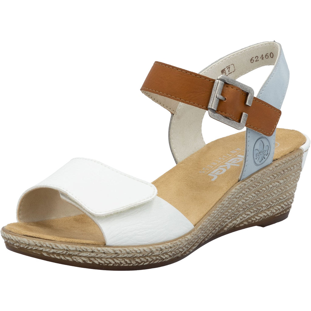 Rieker 62460-80 Fanni 80 Women's Wedge Sandals Weiss/Cayenne/Ciel Synthetic