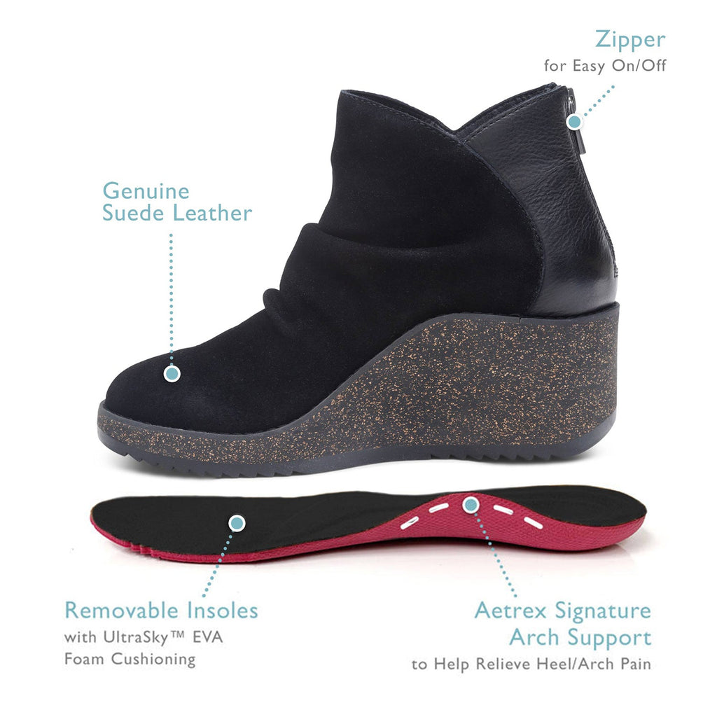 Aetrex Kara Women's Wedge Heel Ankle Boots Black Suede