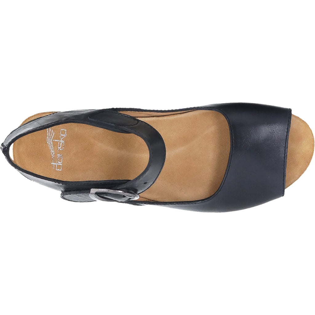 Dansko Tiana Women's Wedge Heel Backstrap Sandals Black Burnished Calf Leather