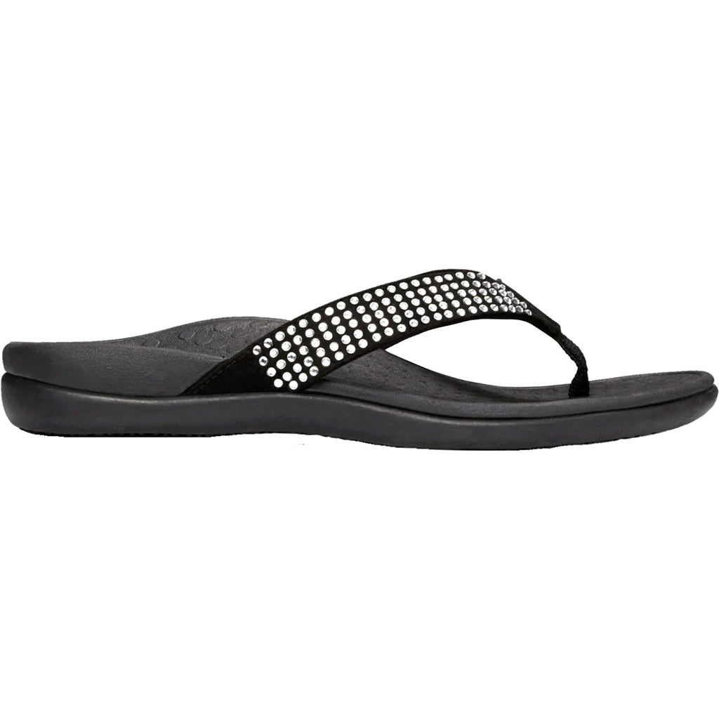 Vionic Tide Rhinestones Women's Flip Flopss Sandals Black Suede