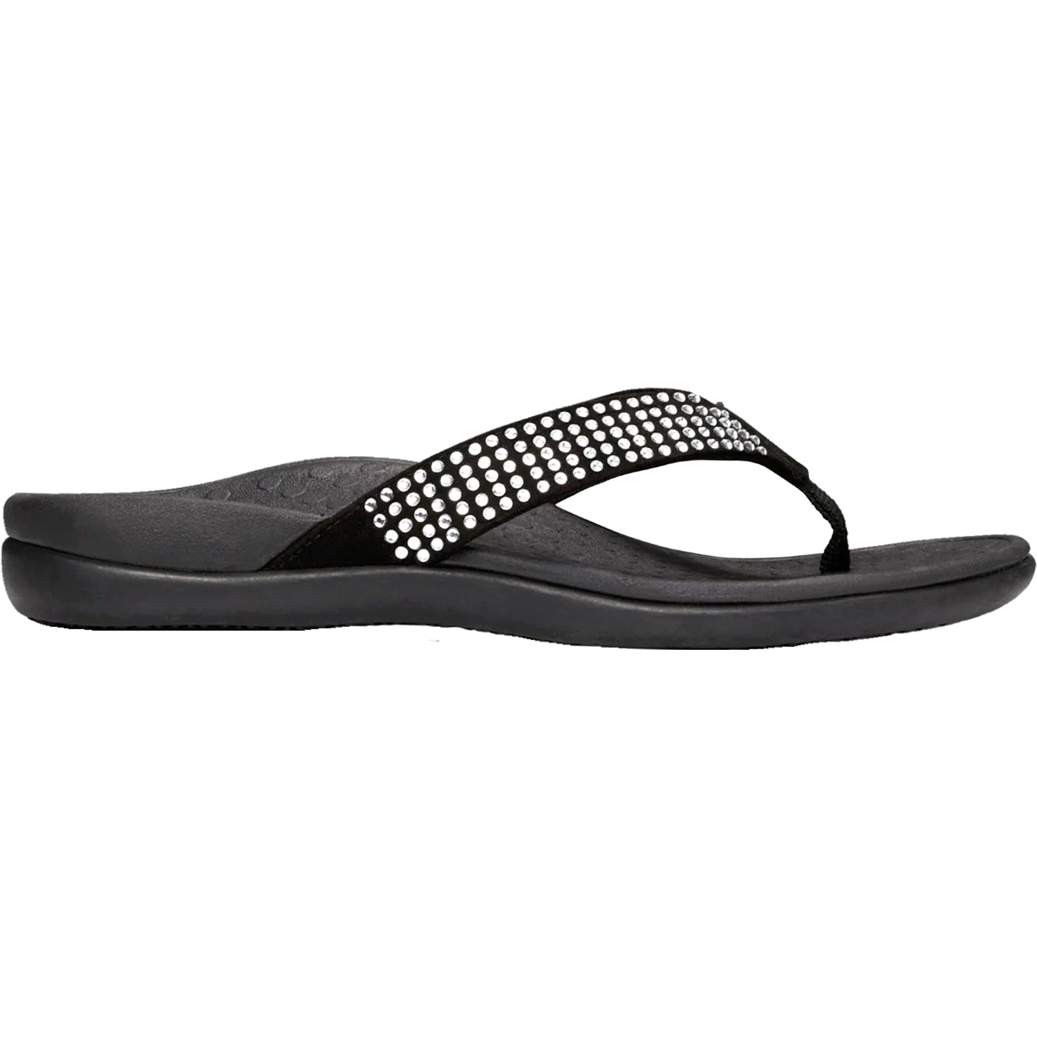 Vionic Tide Rhinestones Women's Flip Flopss Sandals Black Suede