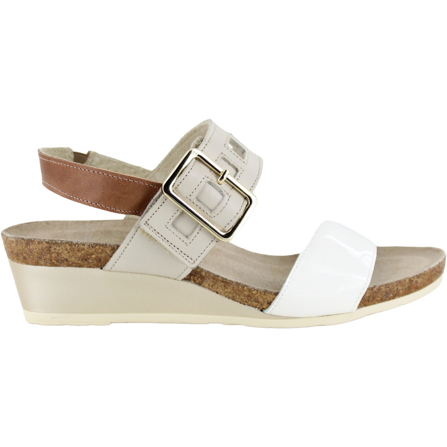 Naot Dynasty Women's Wedge Sandals Porcelain Pearl/Soft Ivory/Latte Leather