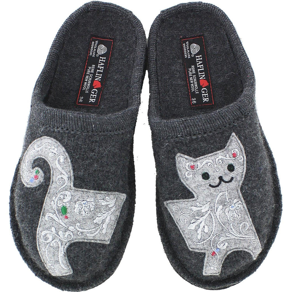 Haflinger Lizzy Cat Women's Slippers Grey Wool