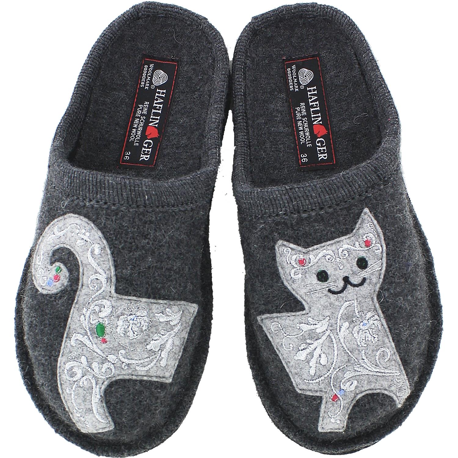 Haflinger Lizzy Cat Women's Slippers Grey Wool