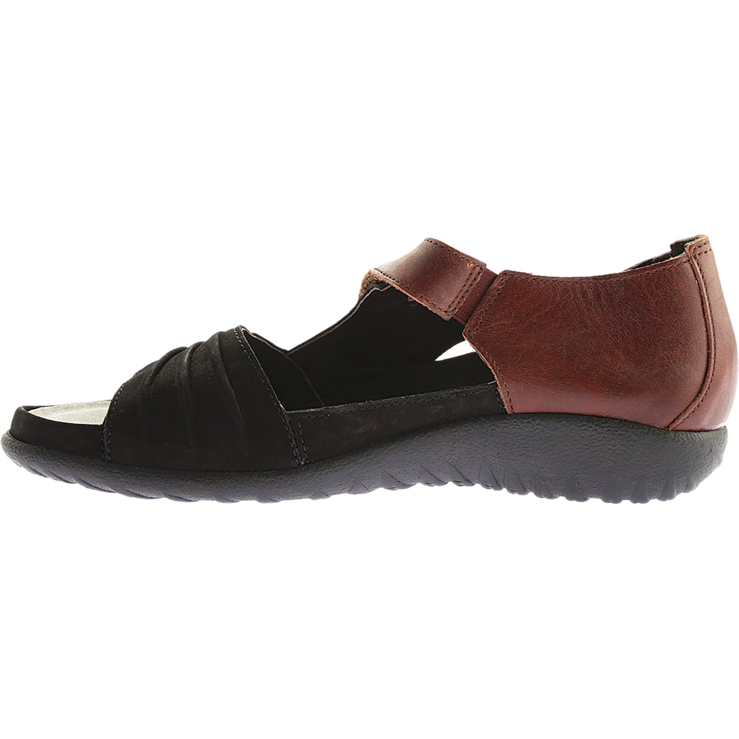 Naot Papaki Women's Sandals Black Velvet Nubuck/Cinnamon Leather
