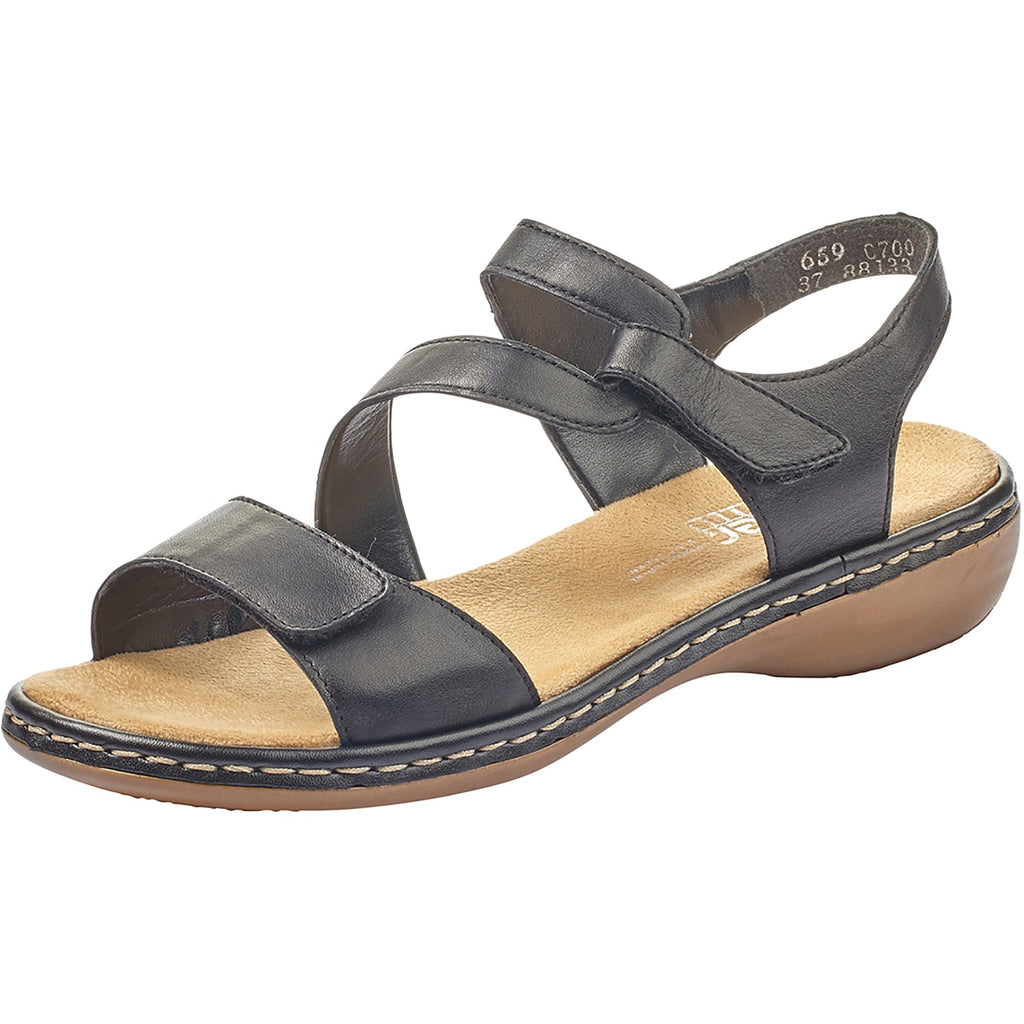 Rieker 659C7-00 Regina Women's Sandals Black Leather