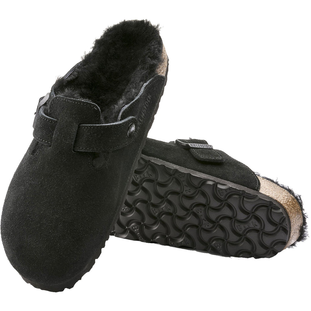 Birkenstock Boston Shearling Unisex Clogs Black Suede