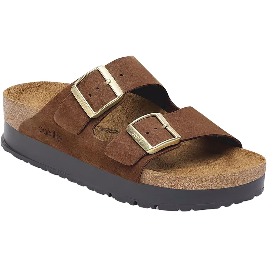 Birkenstock Arizona Platform Women's Sandals Dark Tea Nubuck