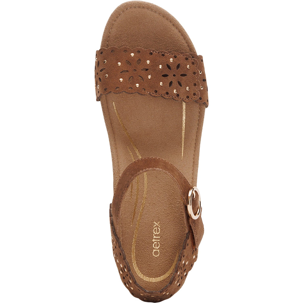 Aetrex Sydney Women's Wedge Sandals Scotch Cutout Suede