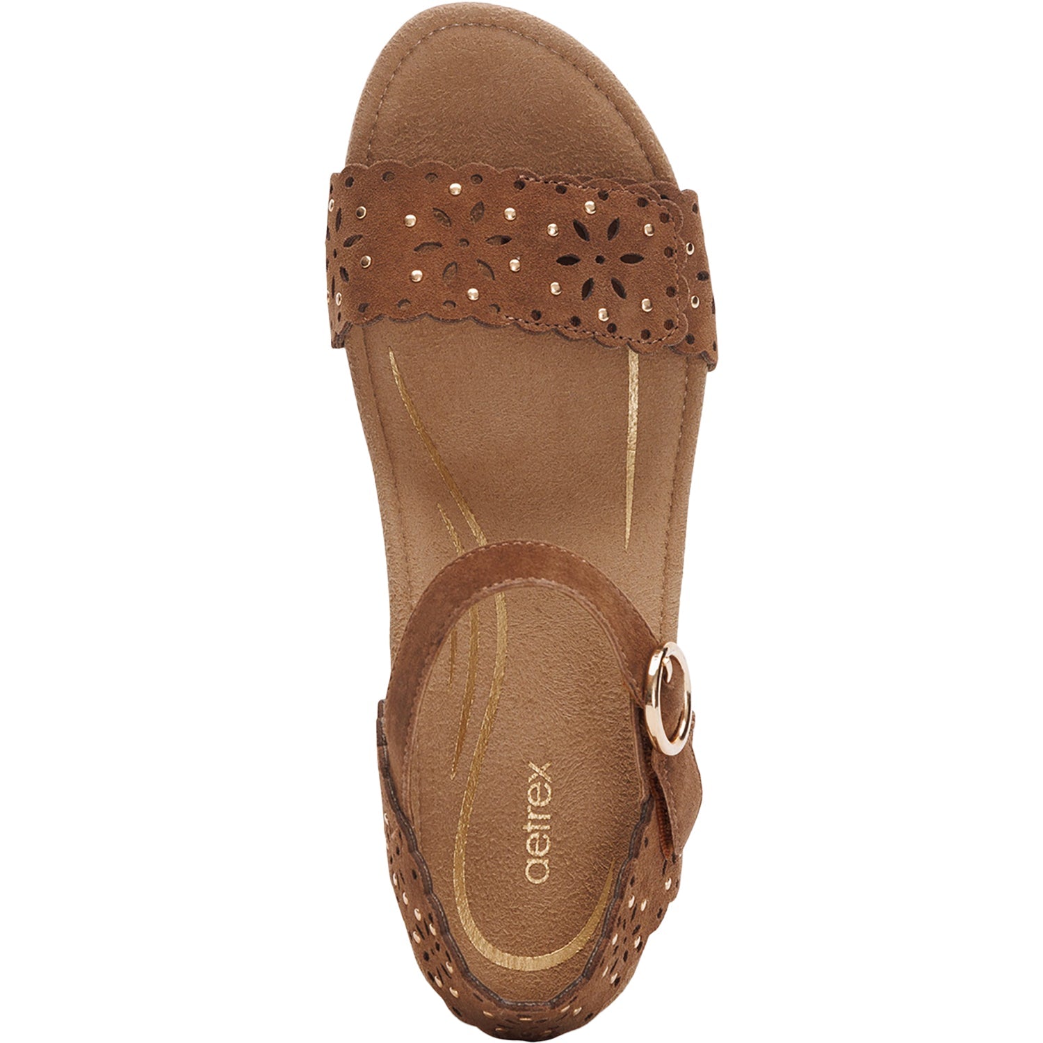 Aetrex Sydney Women's Wedge Sandals Scotch Cutout Suede