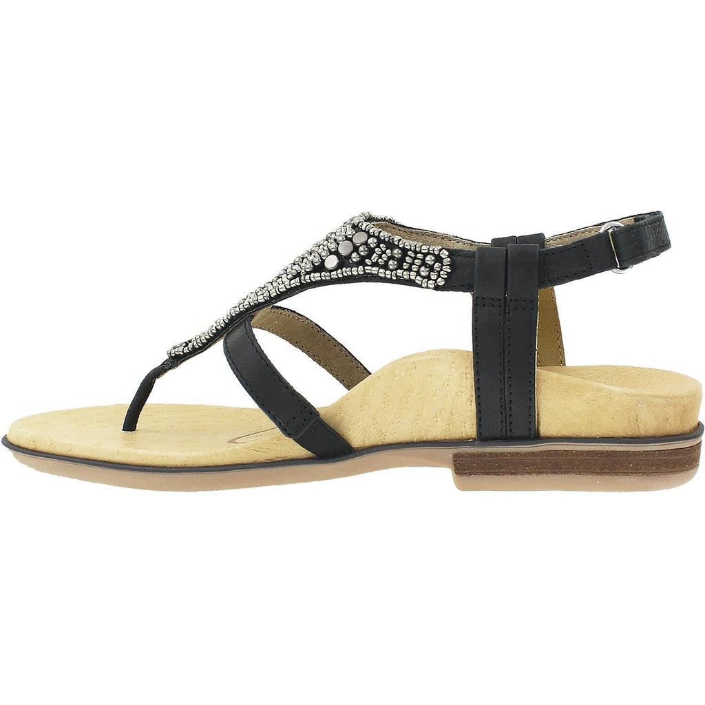 Aetrex Sheila Women's T-Strap Sandals Black/Beige Leather