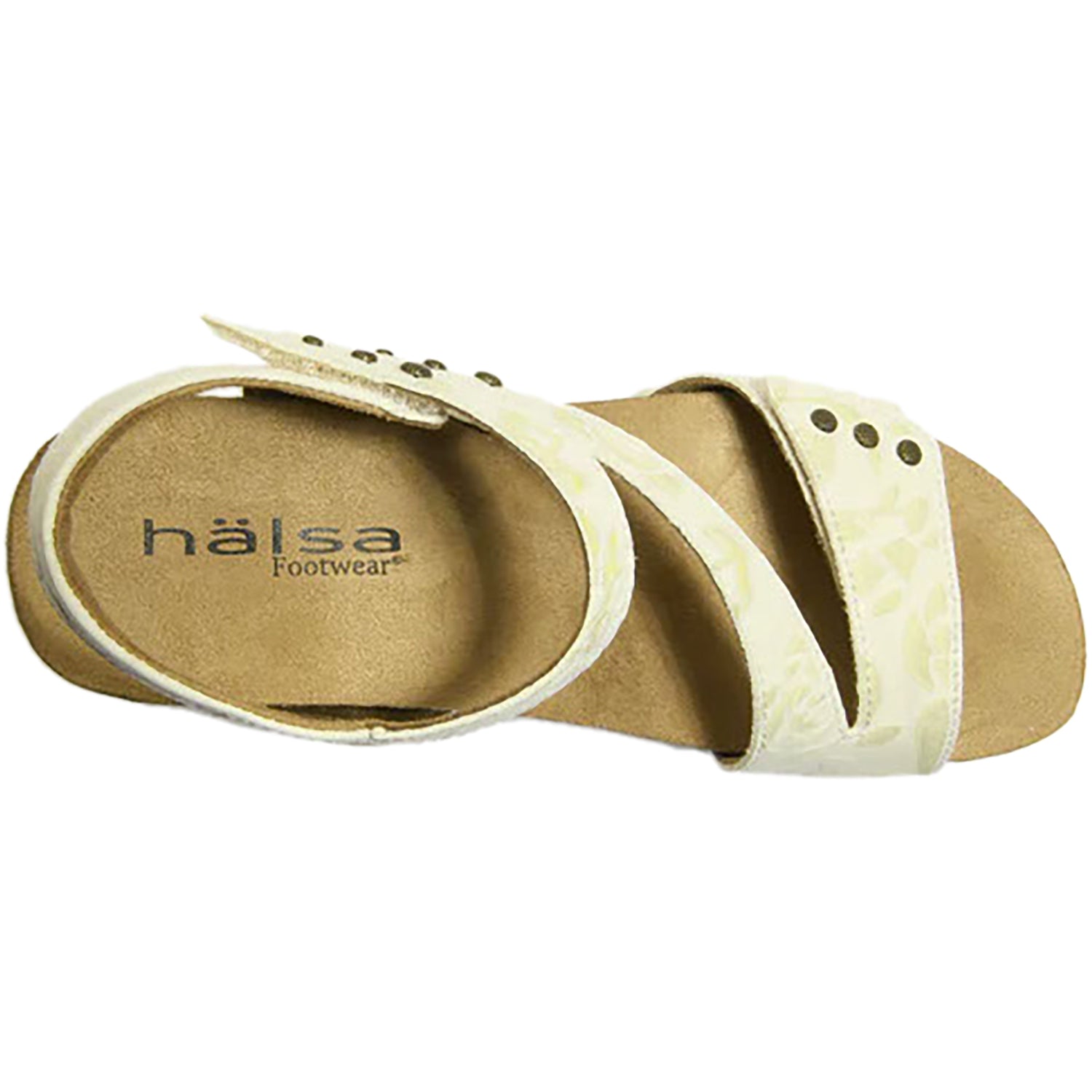 Halsa Giselle Women's Wedge Sandals Ivory/Metallic Flower Leather