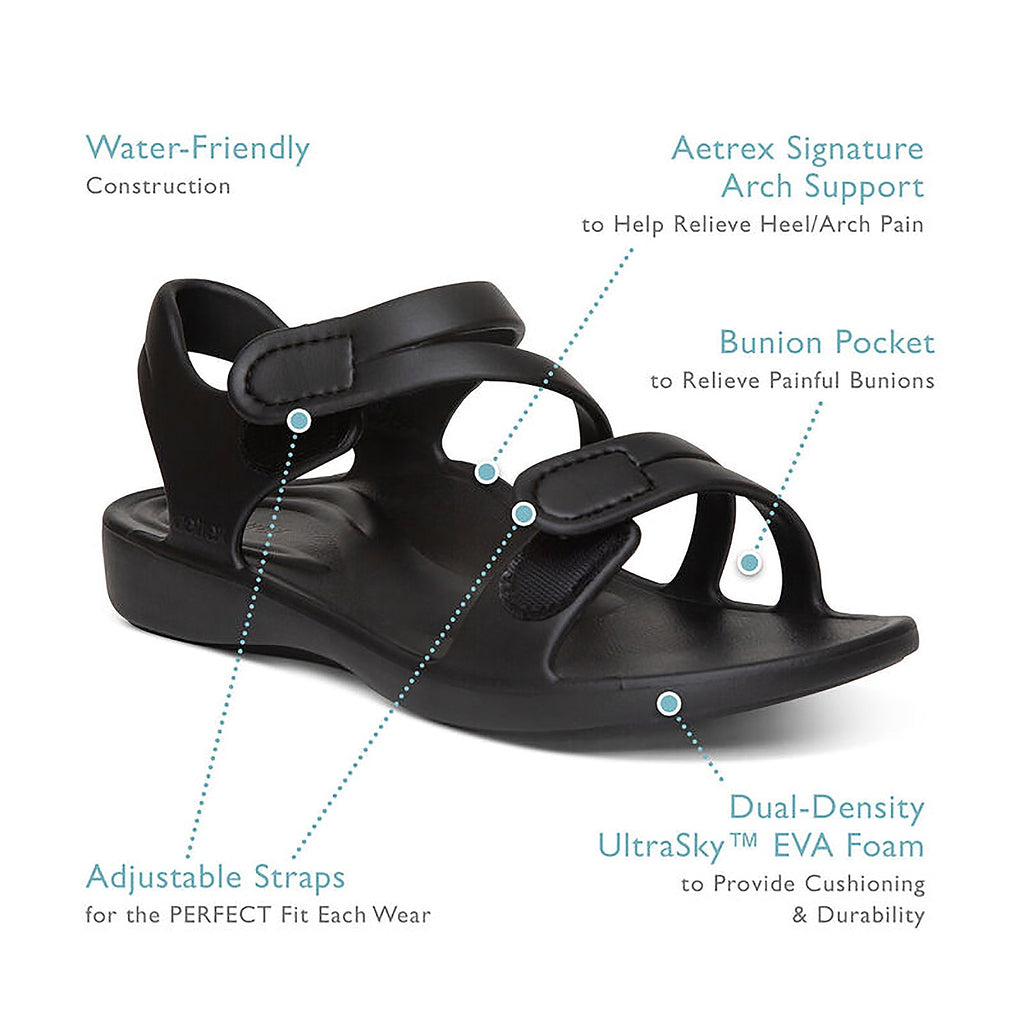 Aetrex Jillian Sport Women's Backstrap Sandals Black EVA