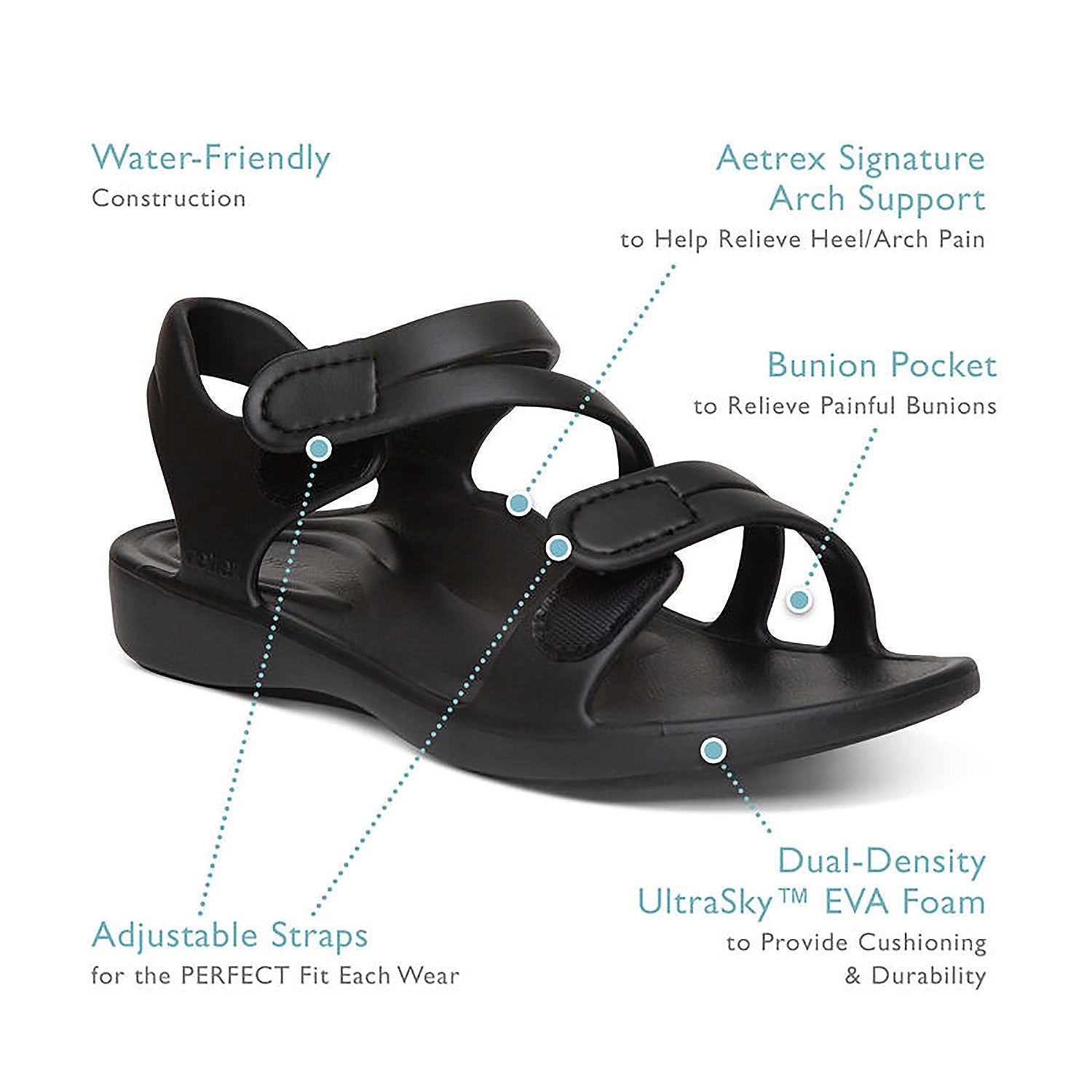 Aetrex Jillian Sport Women's Backstrap Sandals Black EVA