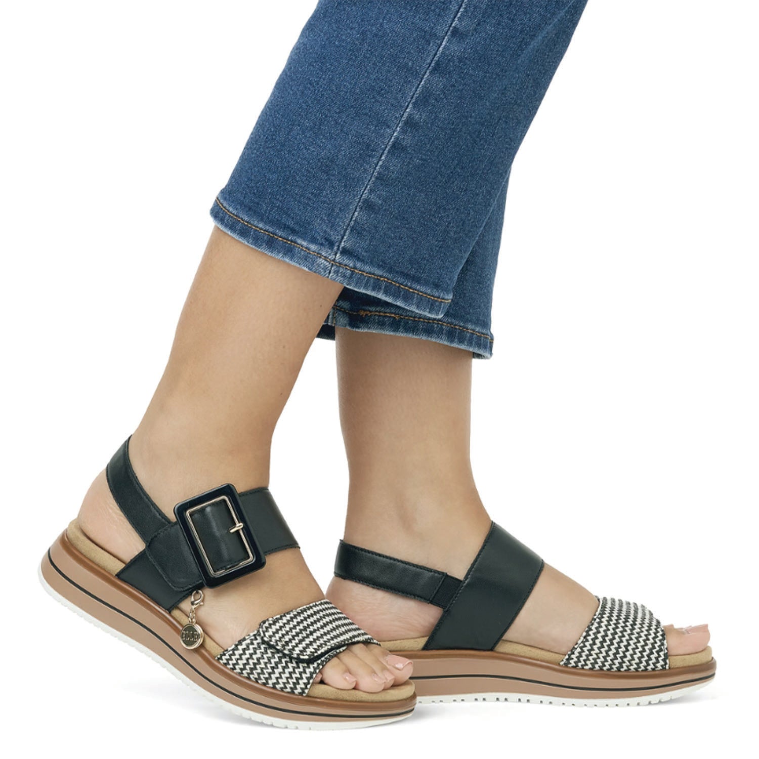 Remonte D1J53-02 Women's Sandals Schwarz/Cream/Schwarz Leather