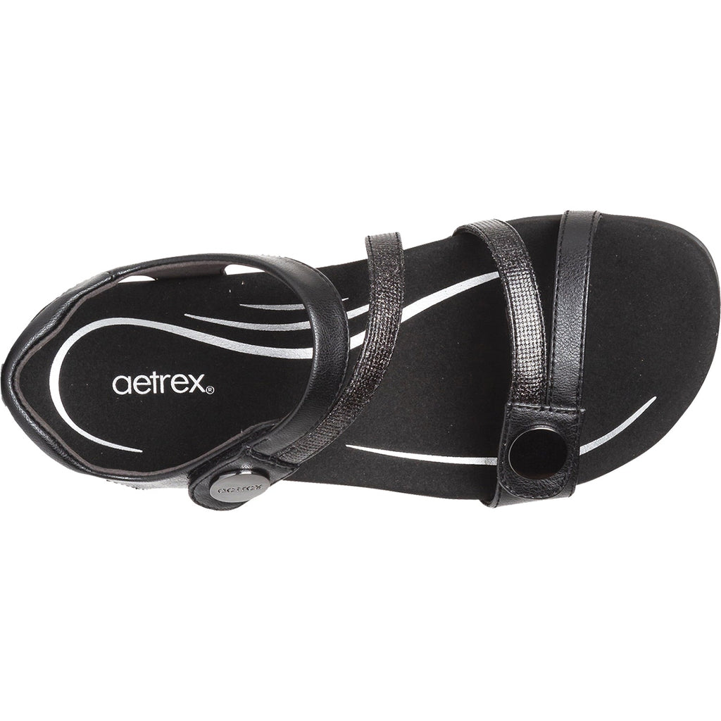 Aetrex Jess Women's Quarter Strap Sandals Black Synthetic