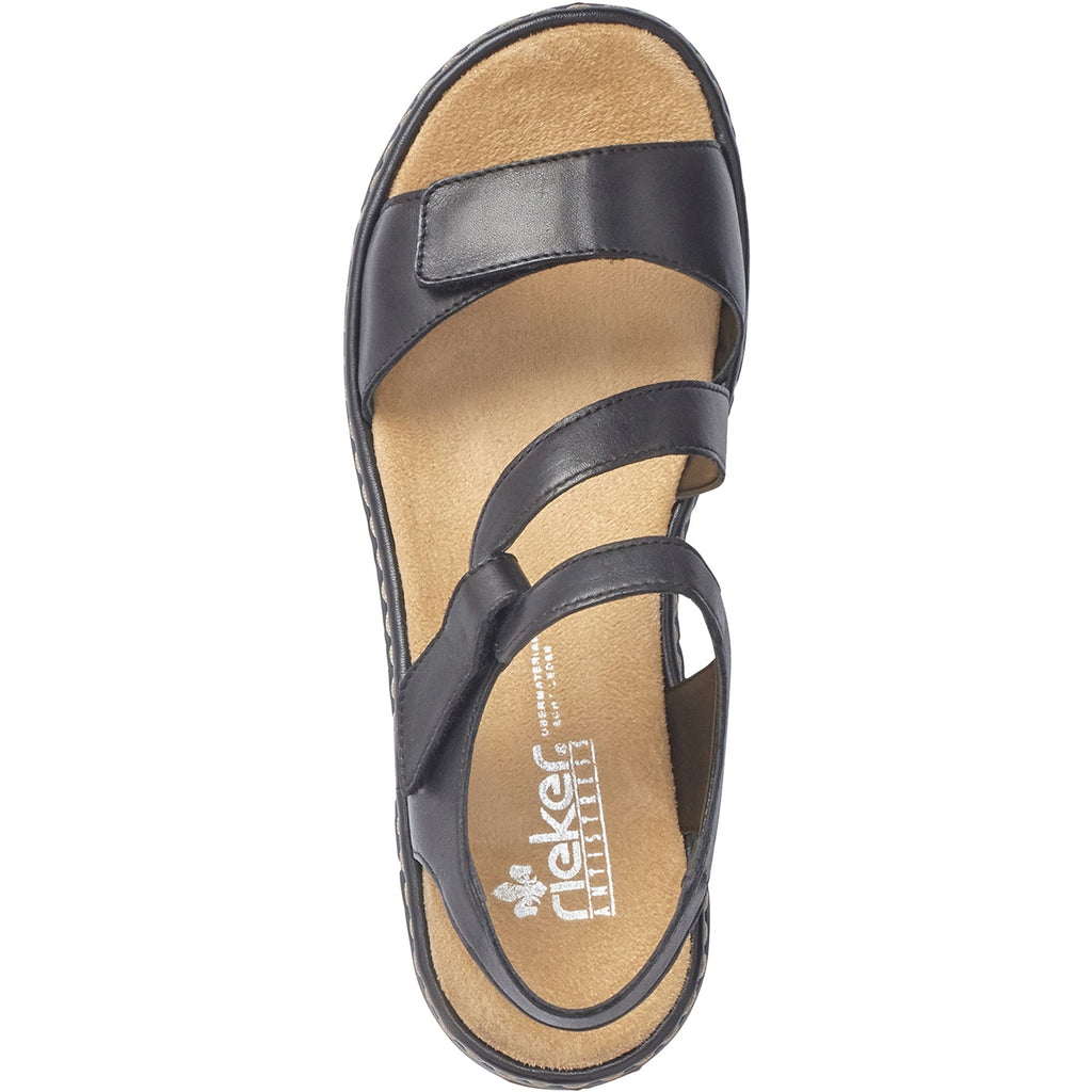 Rieker 659C7-00 Regina Women's Sandals Black Leather
