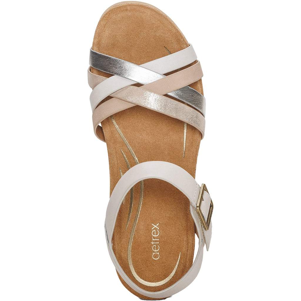 Aetrex Noelle Women's Wedge Sandals Ivory Multi Leather