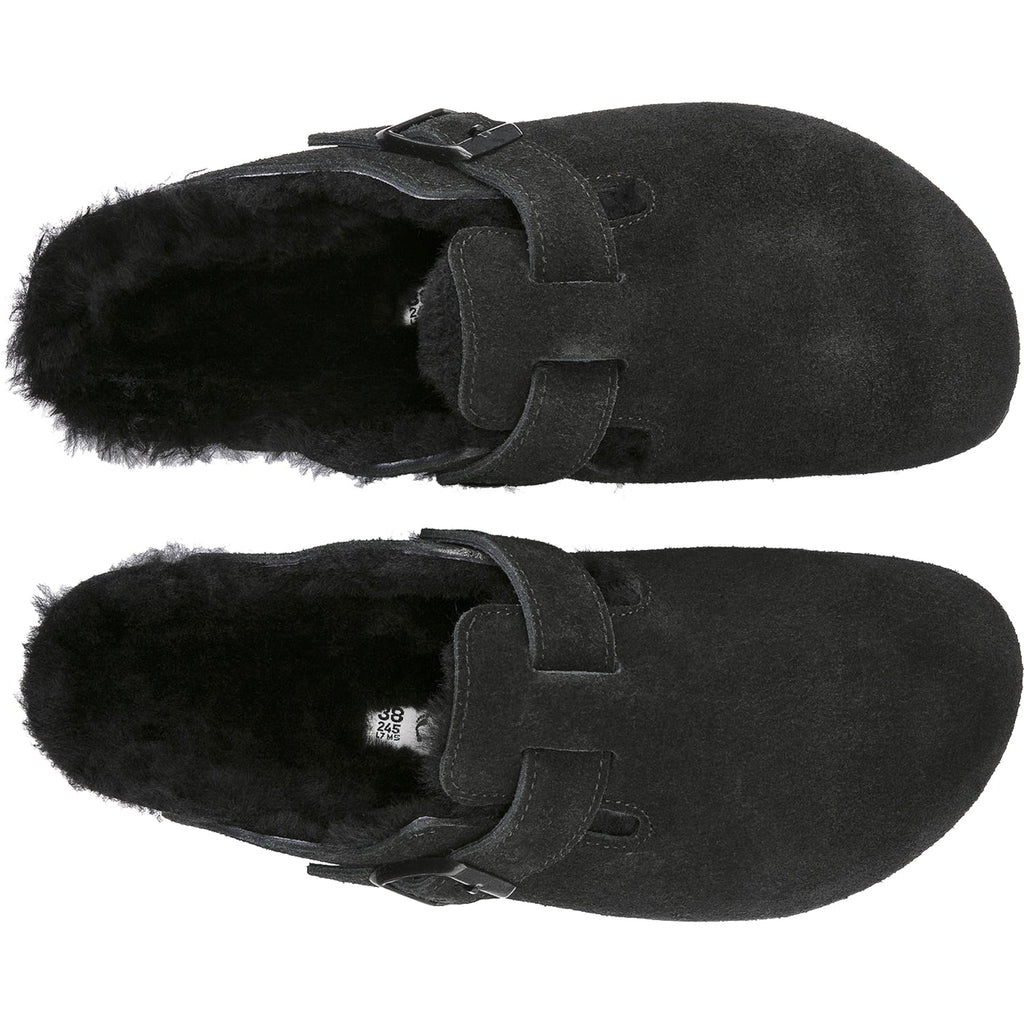 Birkenstock Boston Shearling Unisex Clogs Black Suede