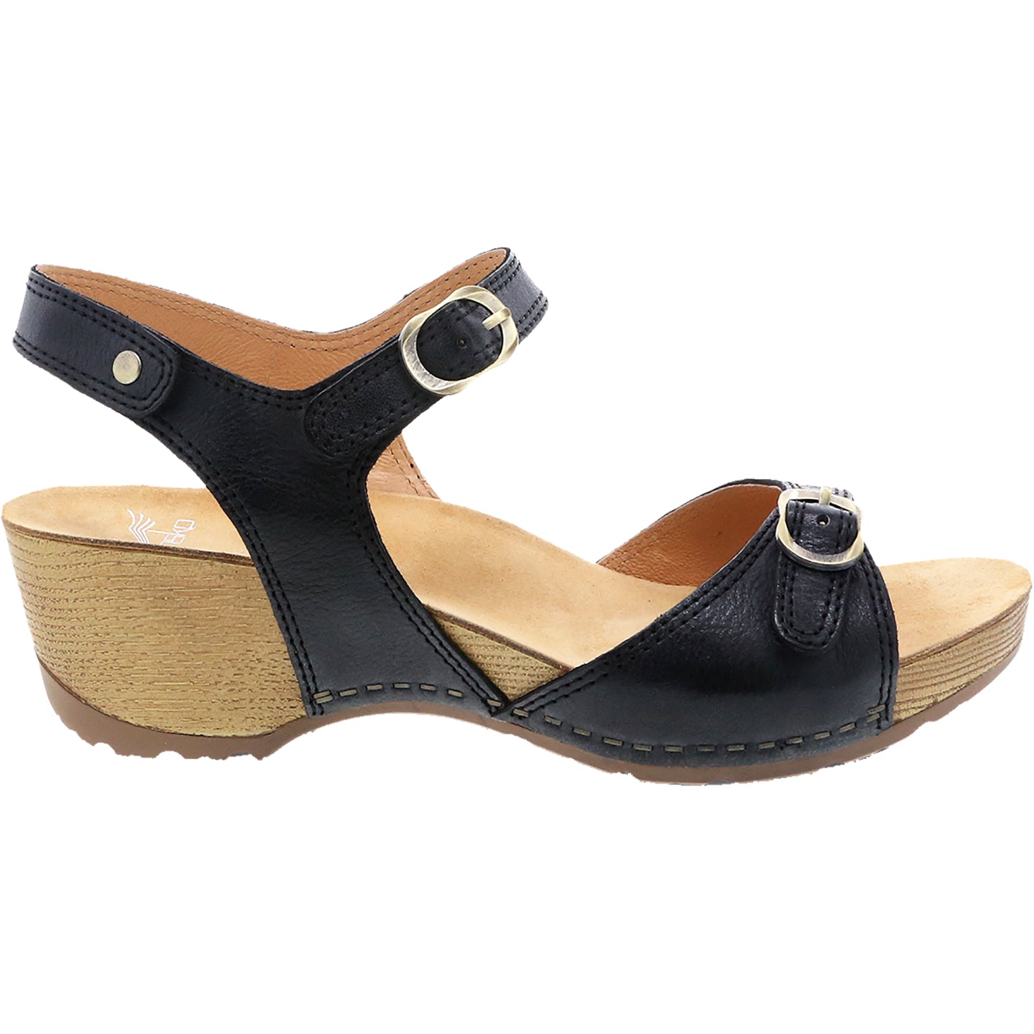 Dansko Tricia Women's Wedge Heel Sandals Black Milled Burnished Leather