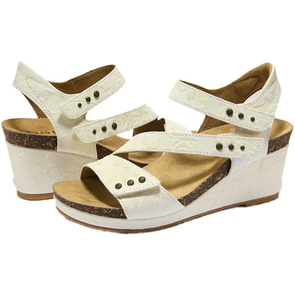 Halsa Giselle Women's Wedge Sandals Ivory/Metallic Flower Leather
