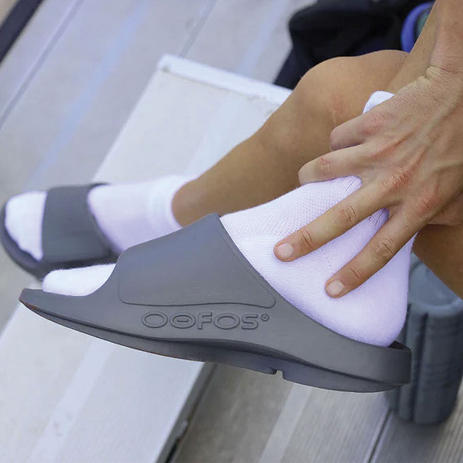 OOFOS OOahh Sport Flex Unisex Recovery Slide Sandals Slate Synthetic
