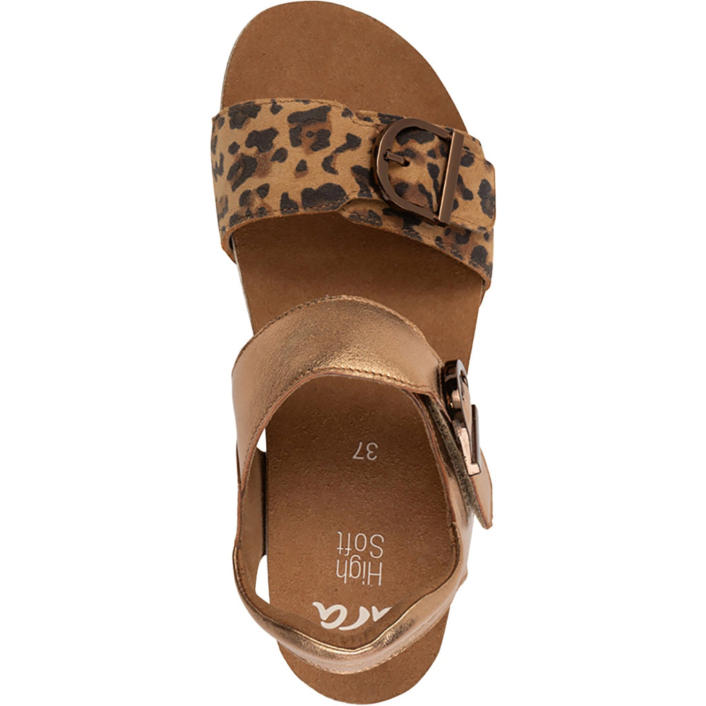 Ara Nova Women's Wedge Sandals Leopard/Whiskey Metallic