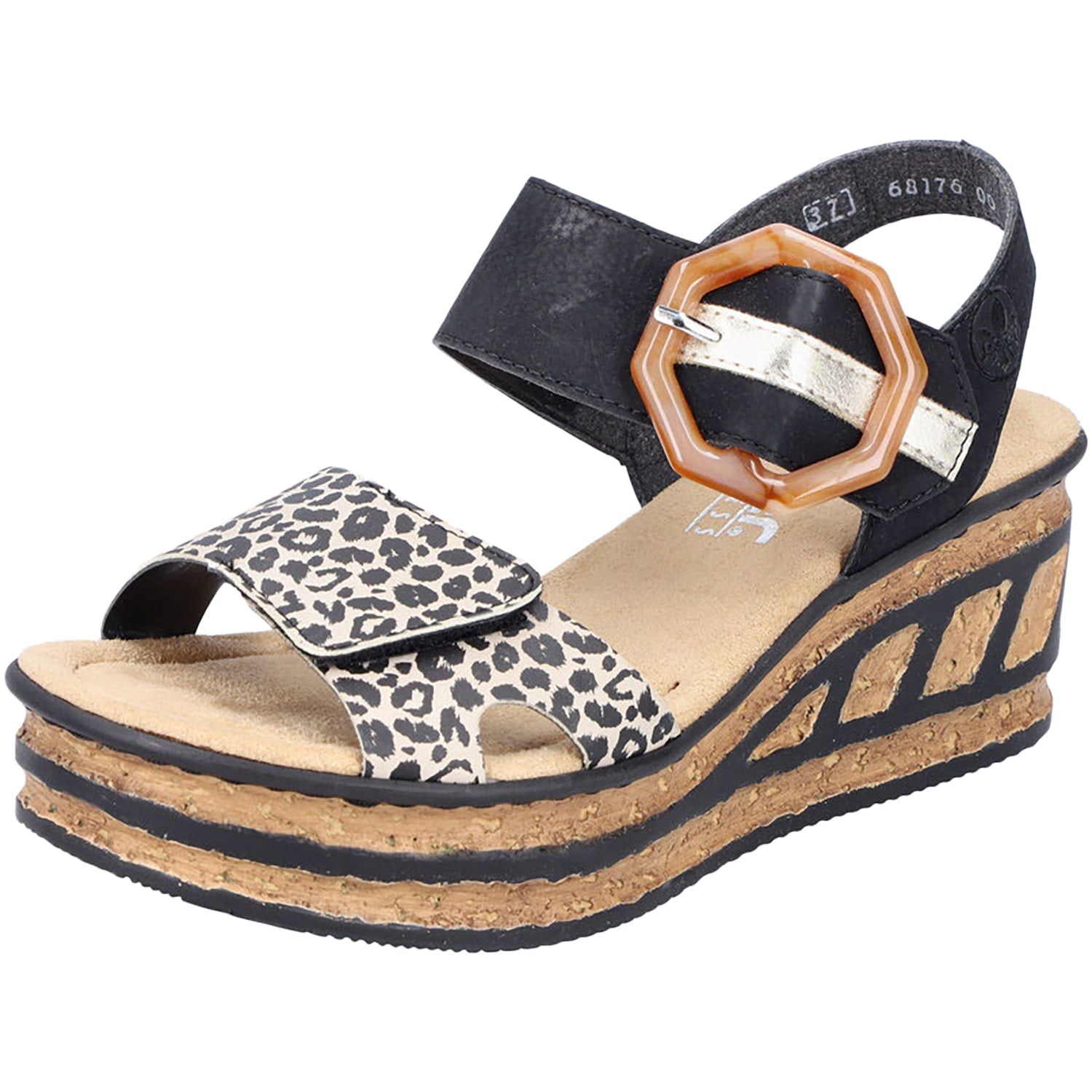 Rieker 68176-00 Women's Wedge Sandals Ginger/Schwarz/Lightgold Synthetic