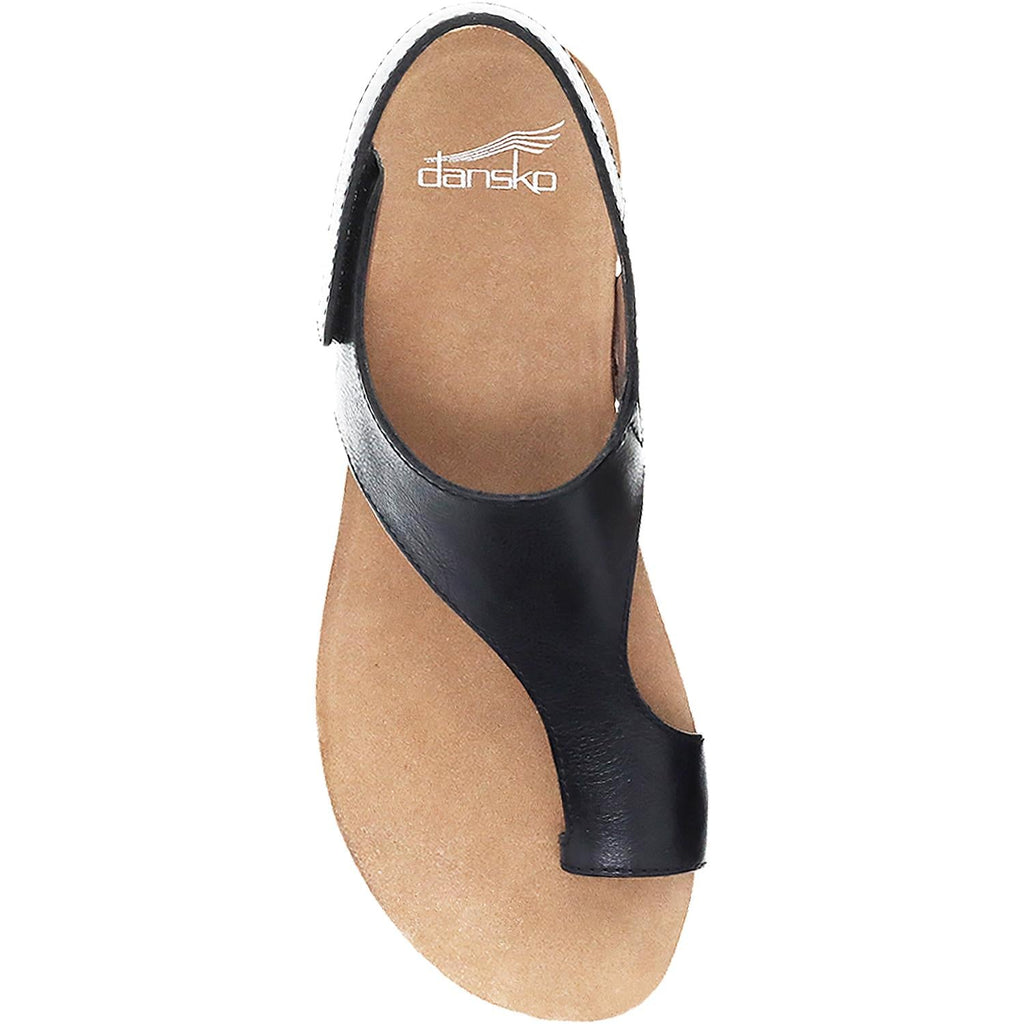 Dansko Reece Women's Thong Sandals Black Waxy Burnished Leather
