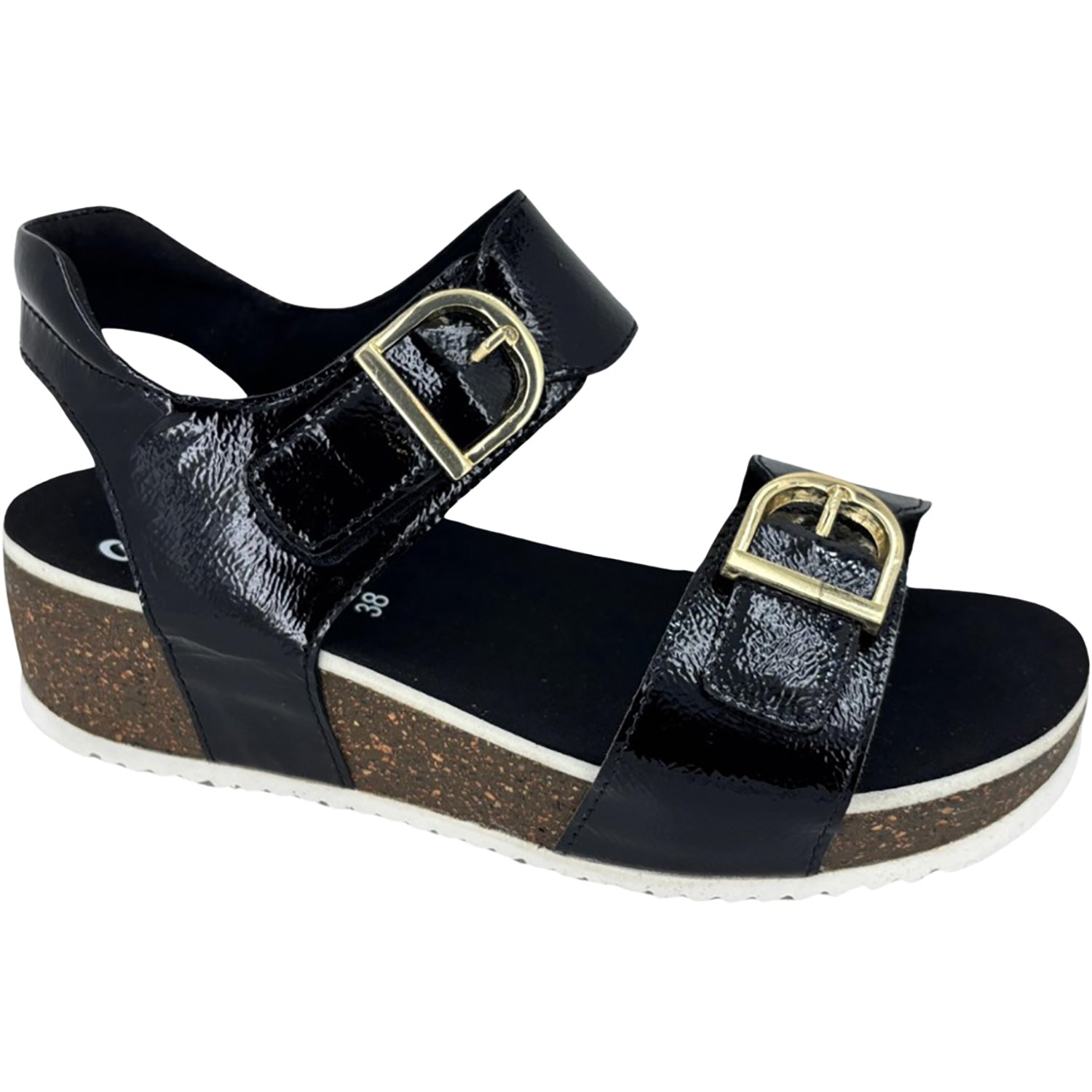 Ara Nova Women's Wedge Sandals Black Patent Leather