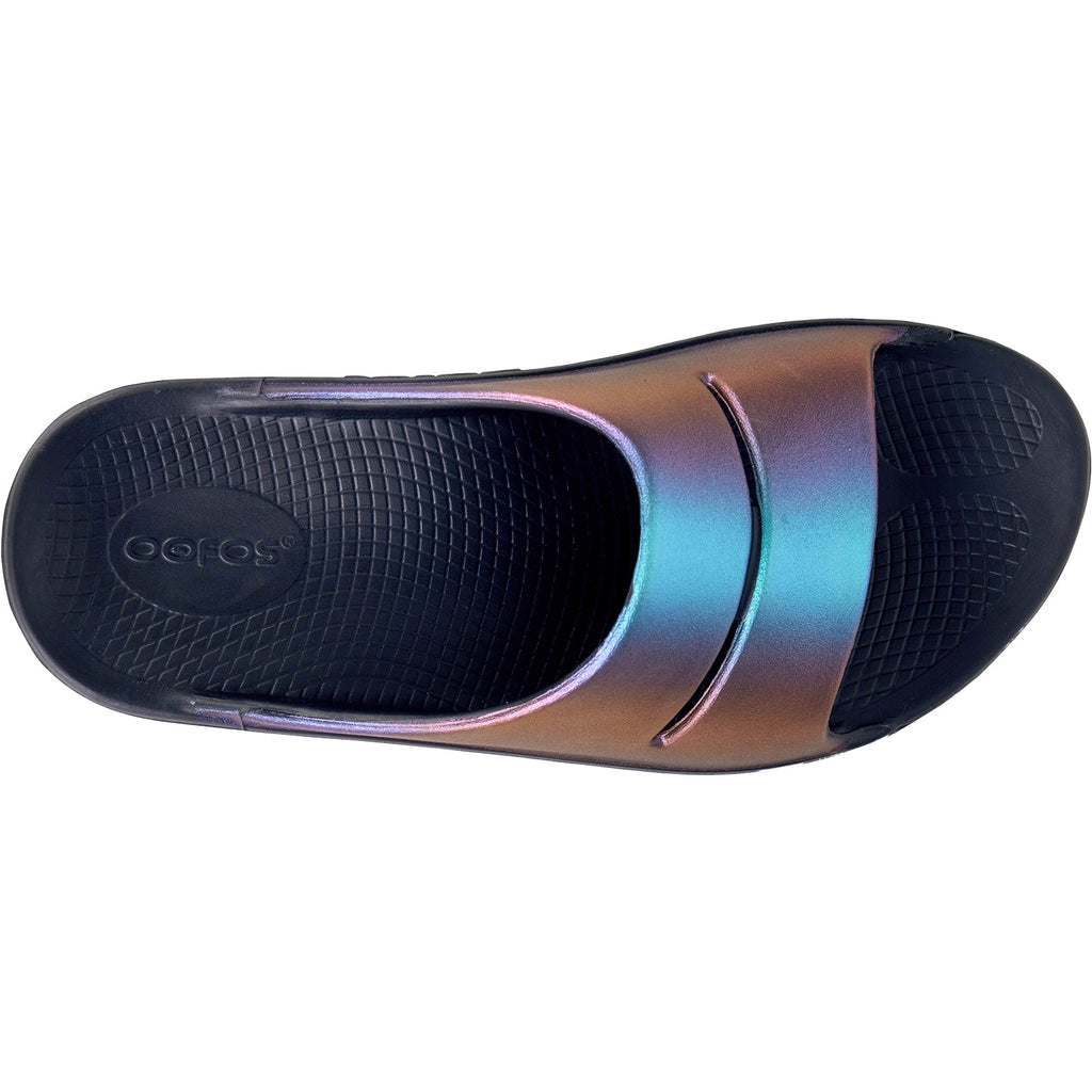 OOFOS OOahh Luxe Women's Recovery Slide Sandals Midnight Spectre Synthetic