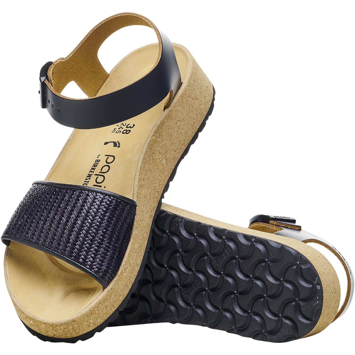 Birkenstock Papillio Glenda Women's Wedge Heel Sandals Black/Raffia Leather