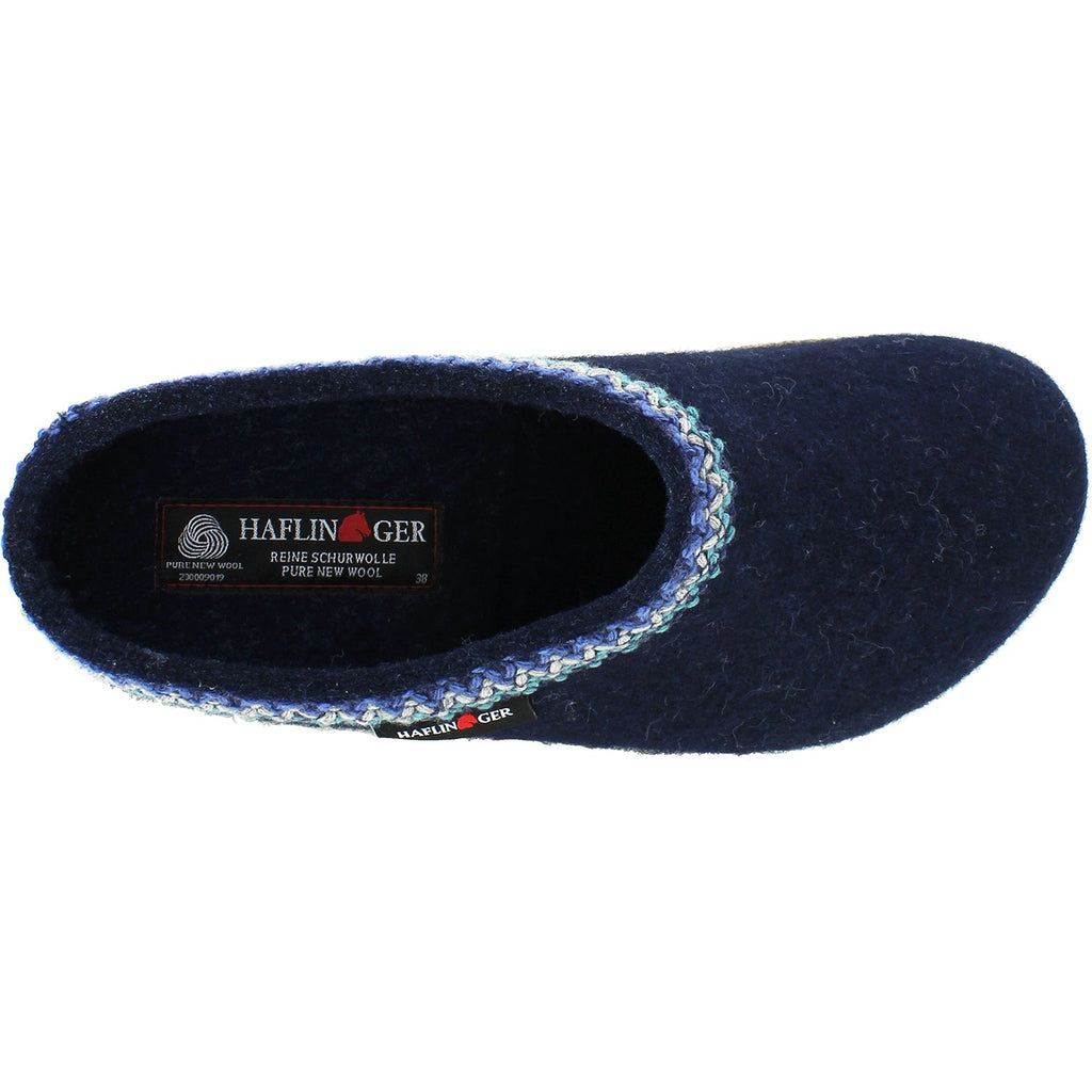 Haflinger Zig Zag Unisex Wool Clogs Captains Blue Wool