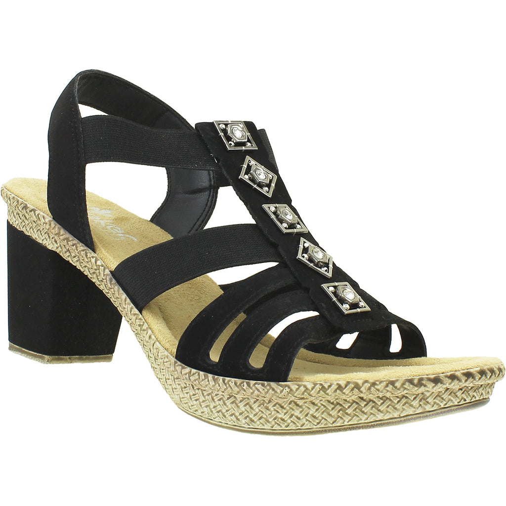 Rieker 66560-00 Rabea 60 Women's High Heel Sandals Black Synthetic