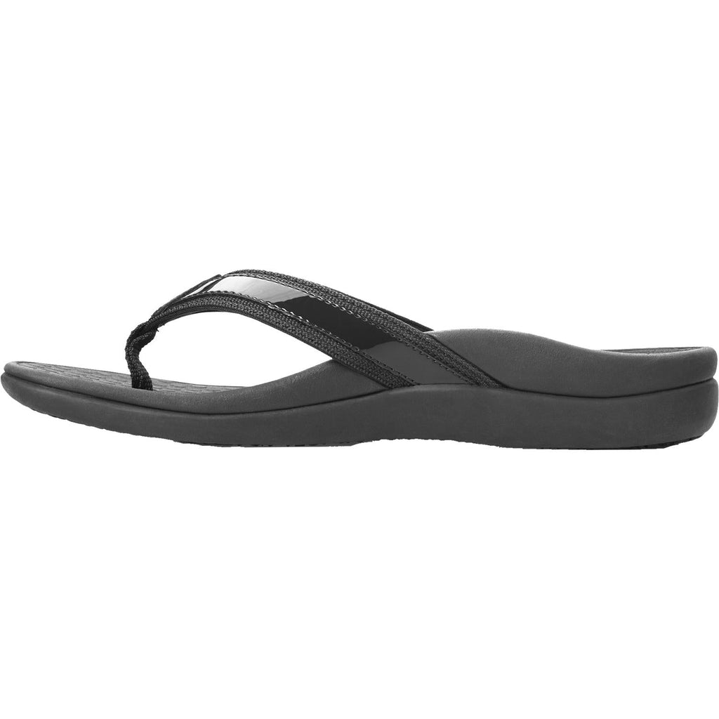 Vionic Tide II Patent Women's Toe Post Sandals Black Leather