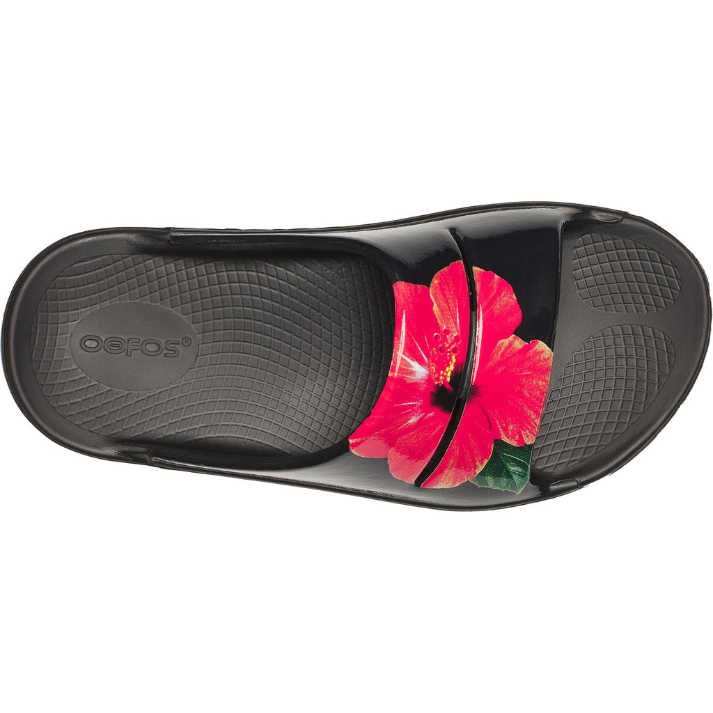 OOFOS OOahah Luxe Limited Women's Recovery Slide Sandals Hibiscus Synthetic