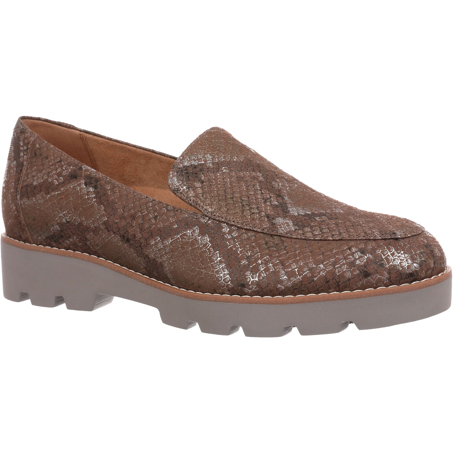 Vionic Kensley Women's Slip On Loafers Brown Metallic Snake Leather