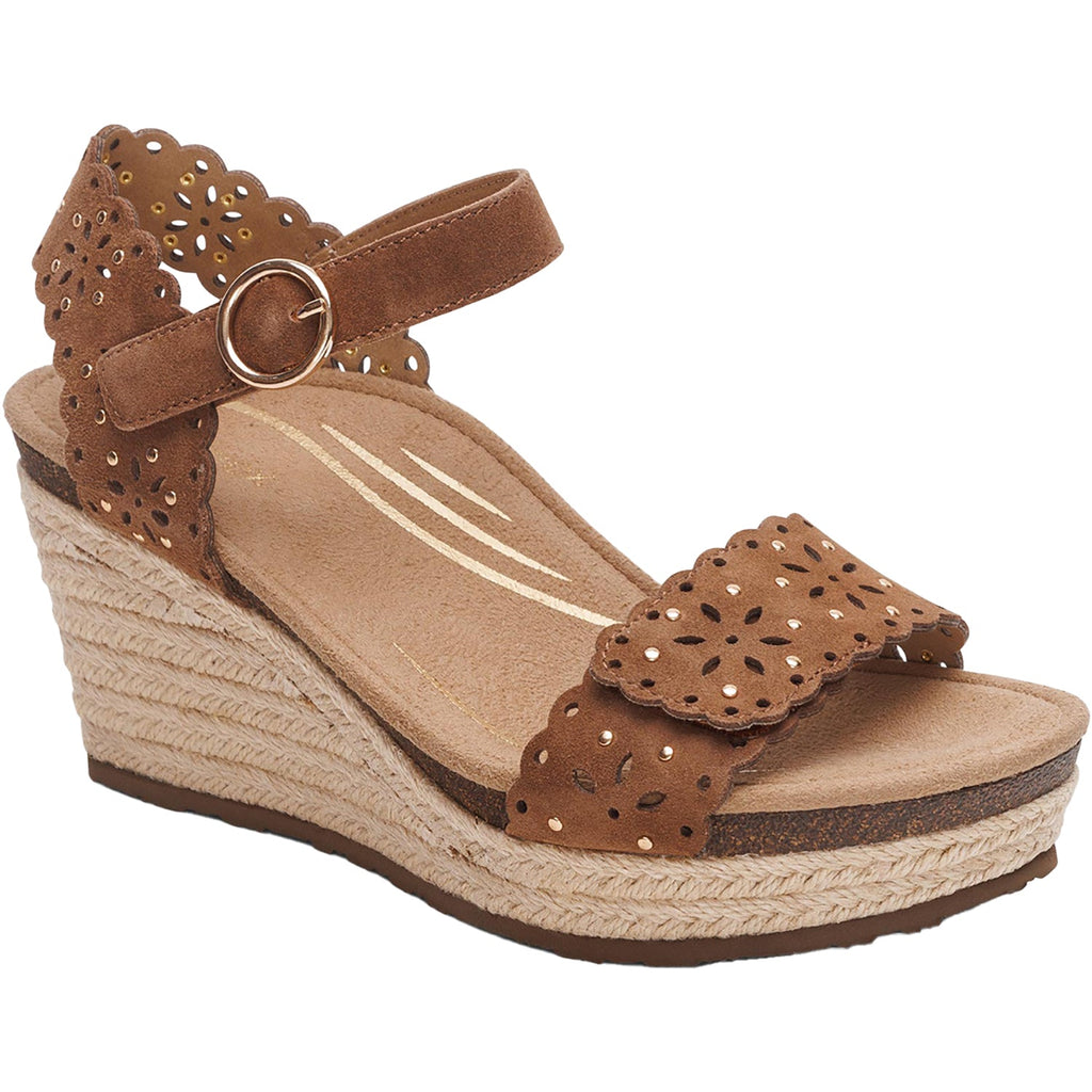 Aetrex Sydney Women's Wedge Sandals Scotch Cutout Suede